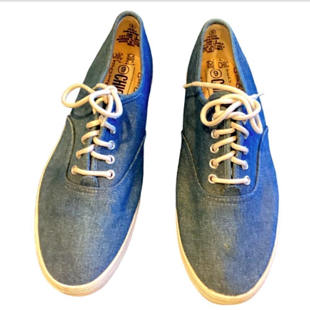 VTG 50s 60s Retro CHIC Women's 9 Blue Denim Canvas Low Profile Tennis Shoe 65L‎